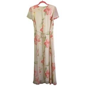 J.B.S. LTD Dress‎ 6 Vintage 90's Y2K Scoop Neck Cap Sleeve Textured Floral Maxi